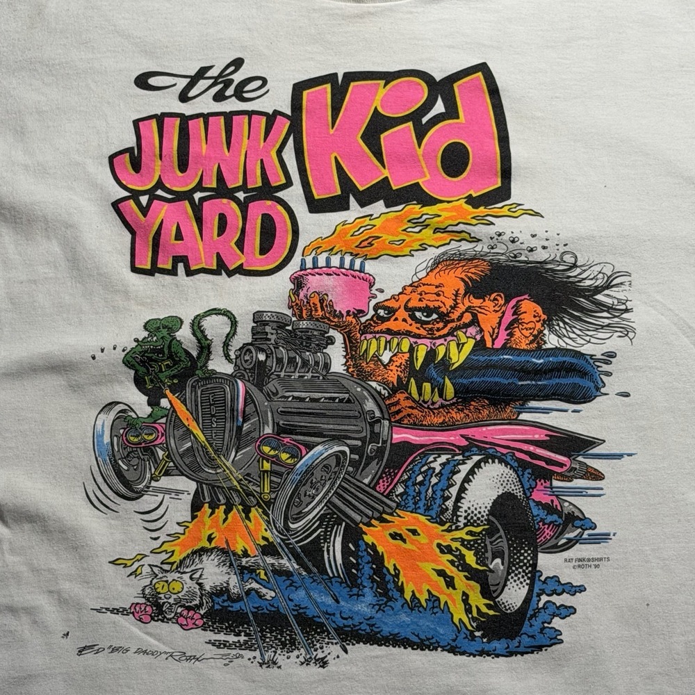 Vintage 1990 Rat Fink Junk Yard Tee Big Daddy Roth Shirt - Picture 2 of 9